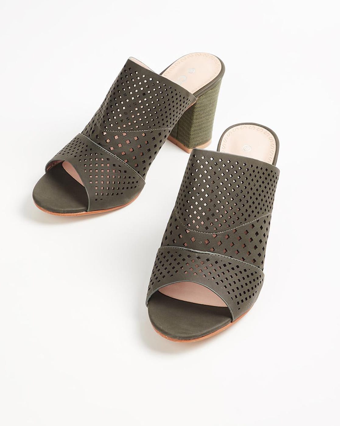 olive green block heel sandals