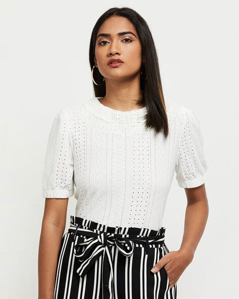 Self-design Top with Puff Sleeves