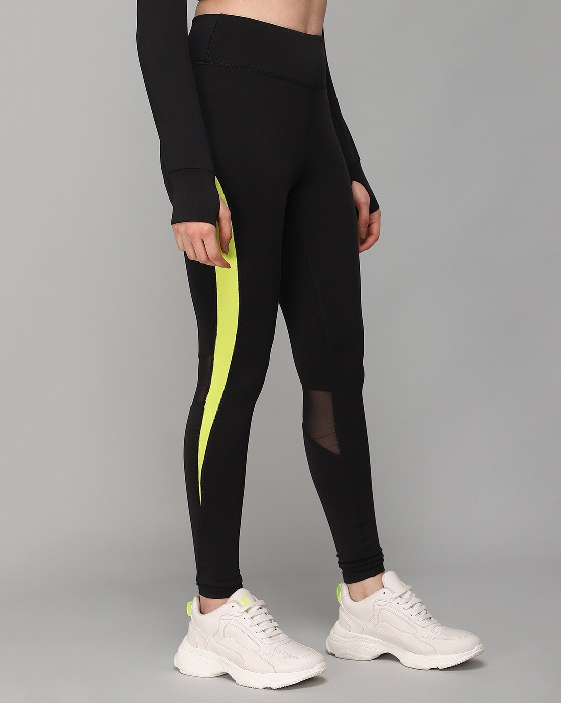 Women Neon Yellow & Black 7/8 Highwaist Camo Print Workout Tights – Laasa  Sports