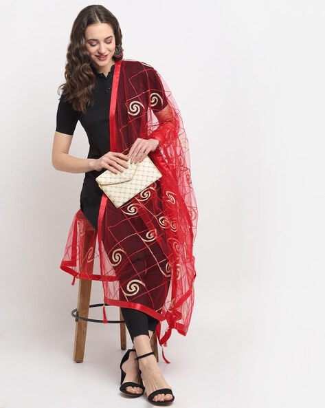 Checked Dupatta with Tassel Accent Price in India