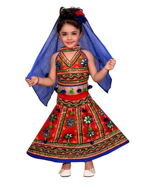 Buy Gangaur Fabric Baby Girl's Cotton Readymade Navratri Dandiya Garba Dress  Lehenga Choli with Dupatta Set of 3 Costume Ethnic Wear Dress Girls Chania  Choli Set/Traditional Dress(5 Year, Red) at Amazon.in