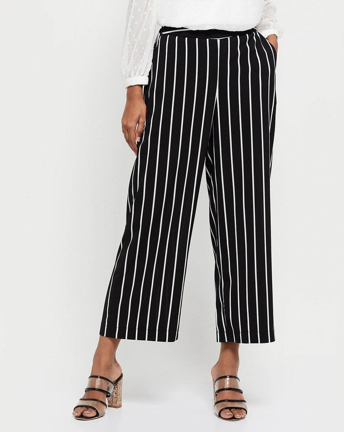 New Look pinstripe pants in black | ASOS