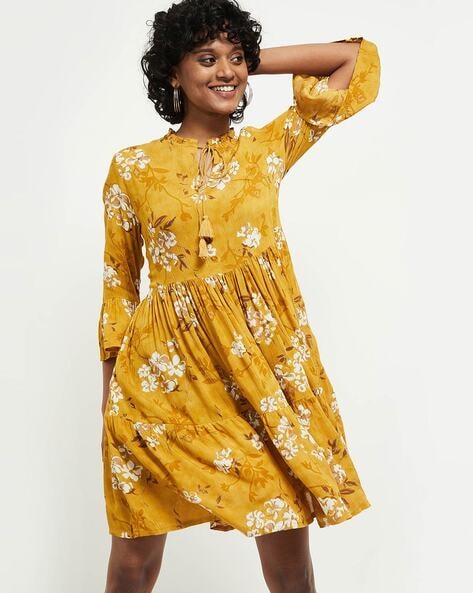 And yellow floral tie up clearance dress