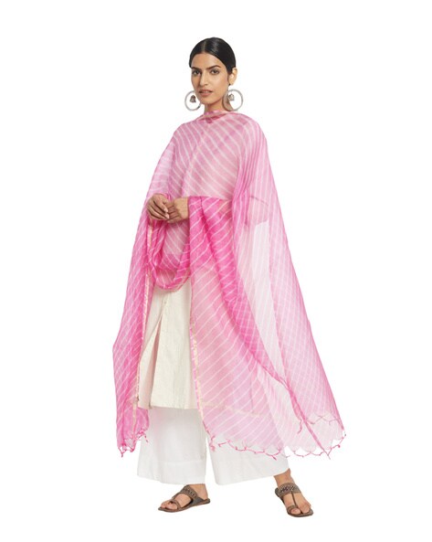 Striped Dupatta with Beaded Tassels Price in India