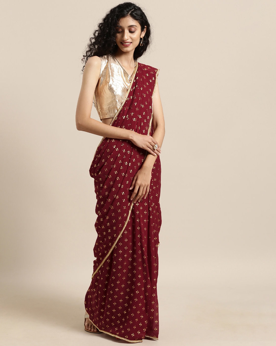 Buy Cream Sarees for Women by Indethnic Online | Ajio.com