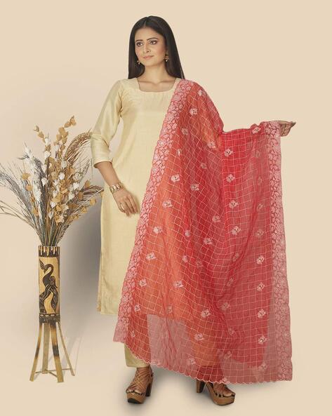 Floral Embroidered Organza Dupatta Price in India