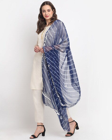 Striped Dupatta with Embellished Border Price in India