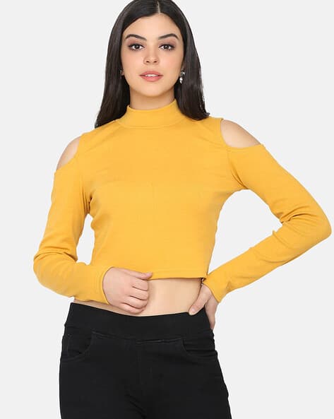 Slim Fit High-Neck Crop T-shirt