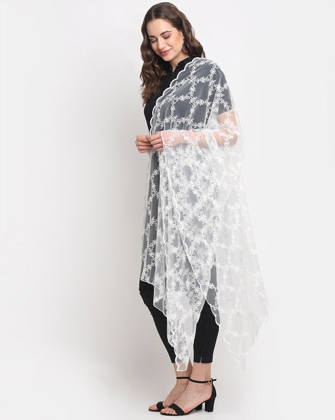 Lace Dupatta with Tassel Accent Price in India