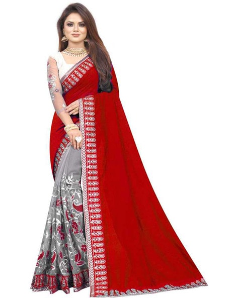 Buy online Red And White Half & Half Saree With Blouse from ethnic wear for  Women by Riva for ₹1199 at 64% off | 2024 Limeroad.com