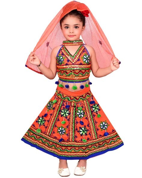 Navratri Lehenga Chaniya Choli : Red cotton print mirror ...