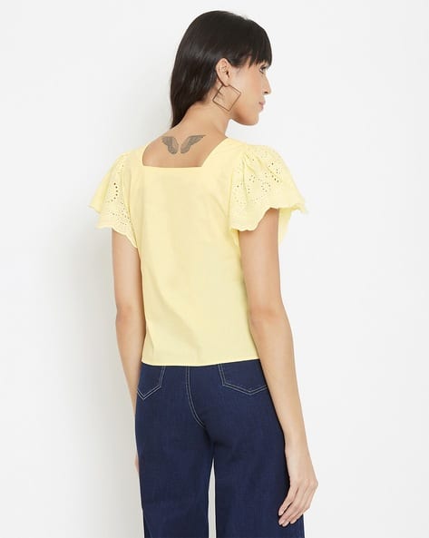 売れ筋商品|||ホワイトマーク カットソー トップス レディース Plus Size Keyhole Neck Cutout Short Sleeve Top Yellow Women's Keyhole Neck Cutout Short Sleeve Top – White Mark