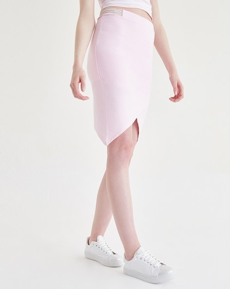 Pink asymmetric shop pencil skirt