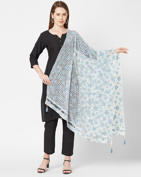 Floral Print Dupatta with Tasselled Edges Price in India