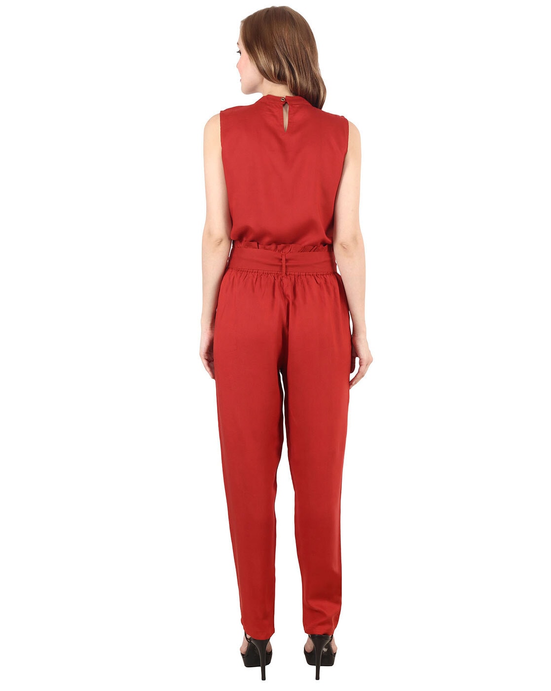 RED SMOKY SLEEVELESS JUMPSUIT WITH JACKET