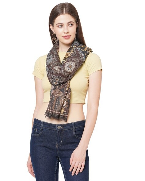 Printed Scarf with Frayed Hems Price in India