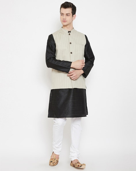 Even Striped Sleeveless Nehru Jacket