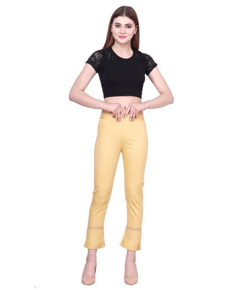 Shop Jaypore Women Gold Modal Solid Ankle Length Slim Fit Pants for Women  Online 39588195