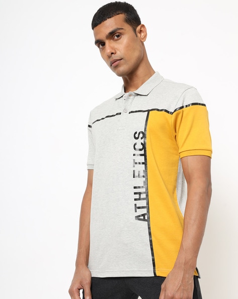 Grey and outlet yellow polo shirt