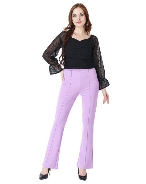 Elegant Plain Wide Leg Purple Women's Pants (Women's)