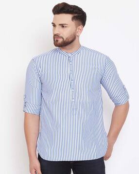 even Striped Short Kurta with Roll-Up Tabs-picture-23