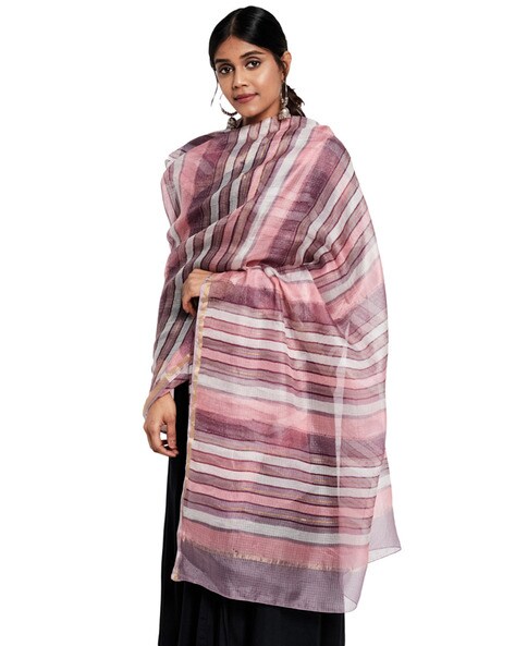 Stripes Dupatta With Tassels Price in India