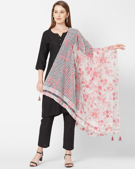 Floral Print Dupatta with Tasselled Edges Price in India