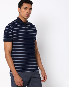 blue and white striped polo t shirt