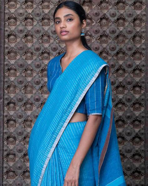 Buy Brown Screen Printed Chanderi Sico Saree Online at  Unnatisilks.com|UNM63113