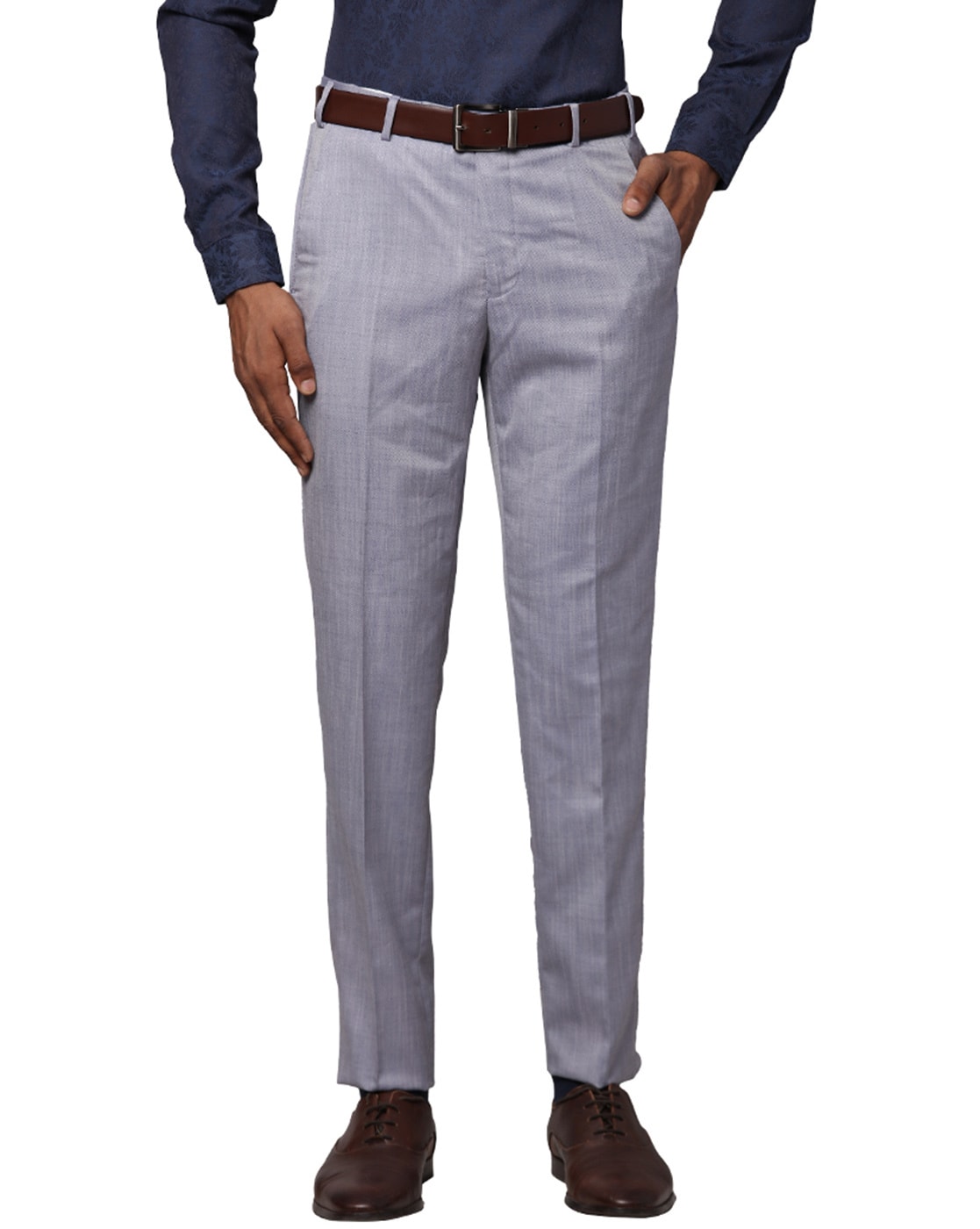 Buy Men Blue Tapered Fit Solid Woollen Formal Trousers online  Looksgudin