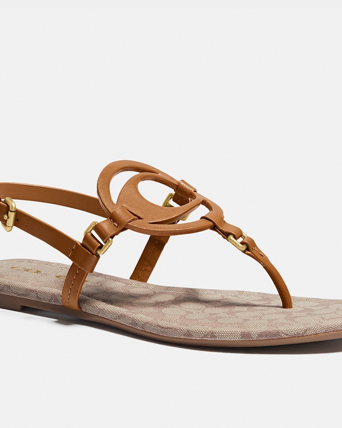 Buy Coach Jeri T strap Flat Sandals with Monogram Print Brown