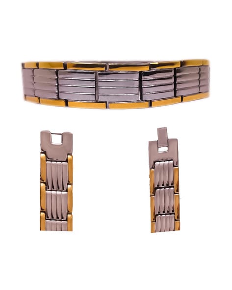 Buy Aarogyam Energy Jewellery Golden Magnetic Therapy Double Tone Plating  Metal Chain Bracelet for Men Golden at Amazonin