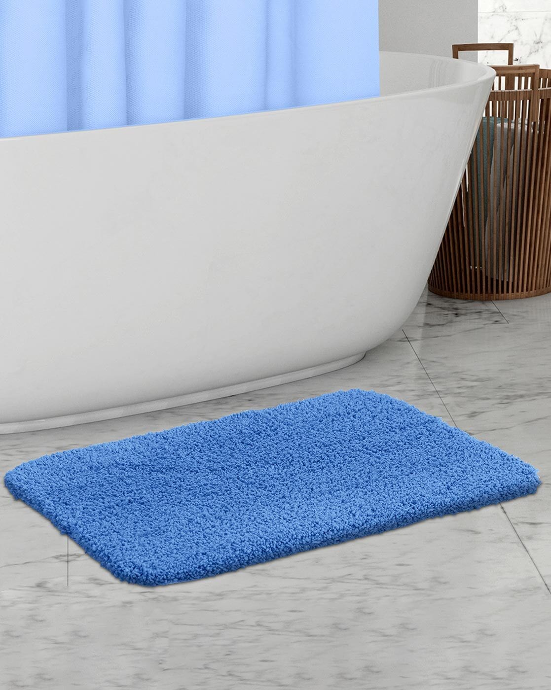 large blue bath mat