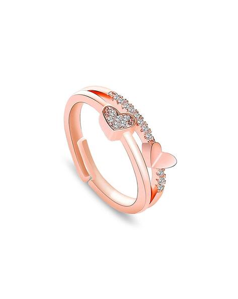 Rose Gold-Plated Heart-Design Adjustable Ring
