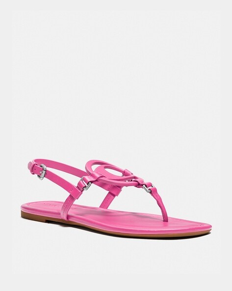 Buy Coach Jeri Leather T strap Flat Sandals Pink Color Women