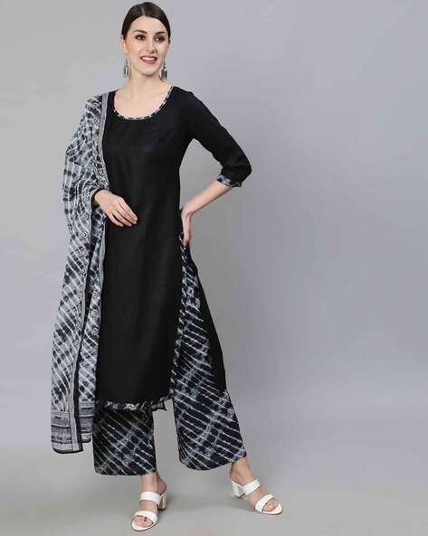 Aks women black 2025 solid straight kurta