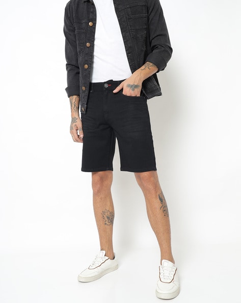 Custom Dark Blue Button Fly Ripped Destroyed Hole Biker Men Short Jeans -  China Mens Shorts and Jeans price | Made-in-China.com