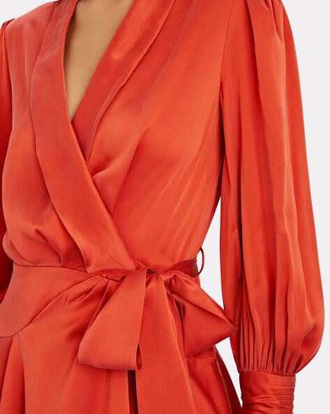 Orange silk store wrap dress