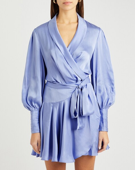 Buy Zimmermann Silk Wrap Skater Dress | Blue Color Women | AJIO LUXE