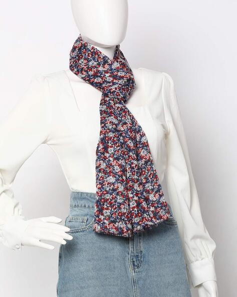 Floral Print Scarf with Frayed Edges Price in India