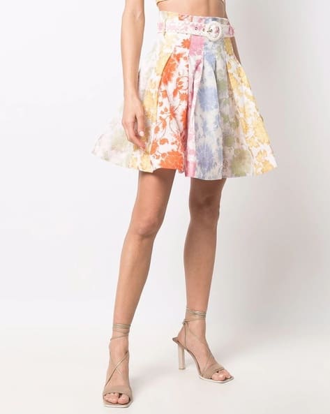 Postcard Flip Mini Skirt with Belt