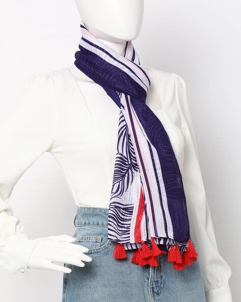 Leaf Print Scarf with Tassels Price in India