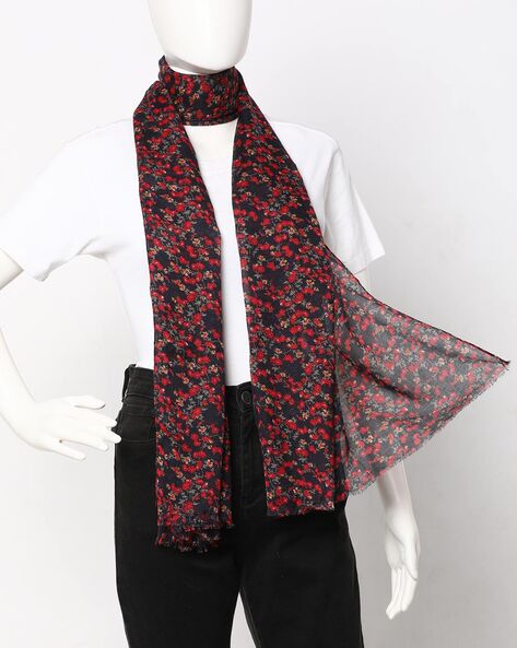 Ditsy Print Scarf with Frayed Edges Price in India