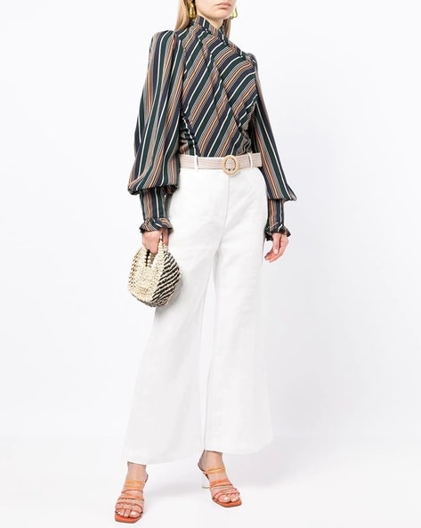 Lola Linen Cropped Flared Pants with Belt