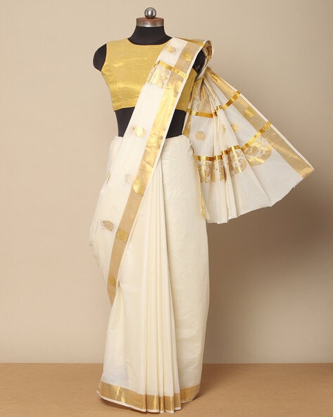 Ready to Wear Saree Kerala Cotton With Zari Border | readytowearsaree.com