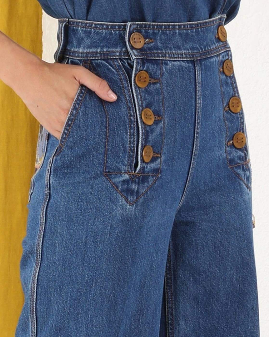 EPOZ Rockies Jeans Patched Detail Flap Pocket Wide Leg Jeans