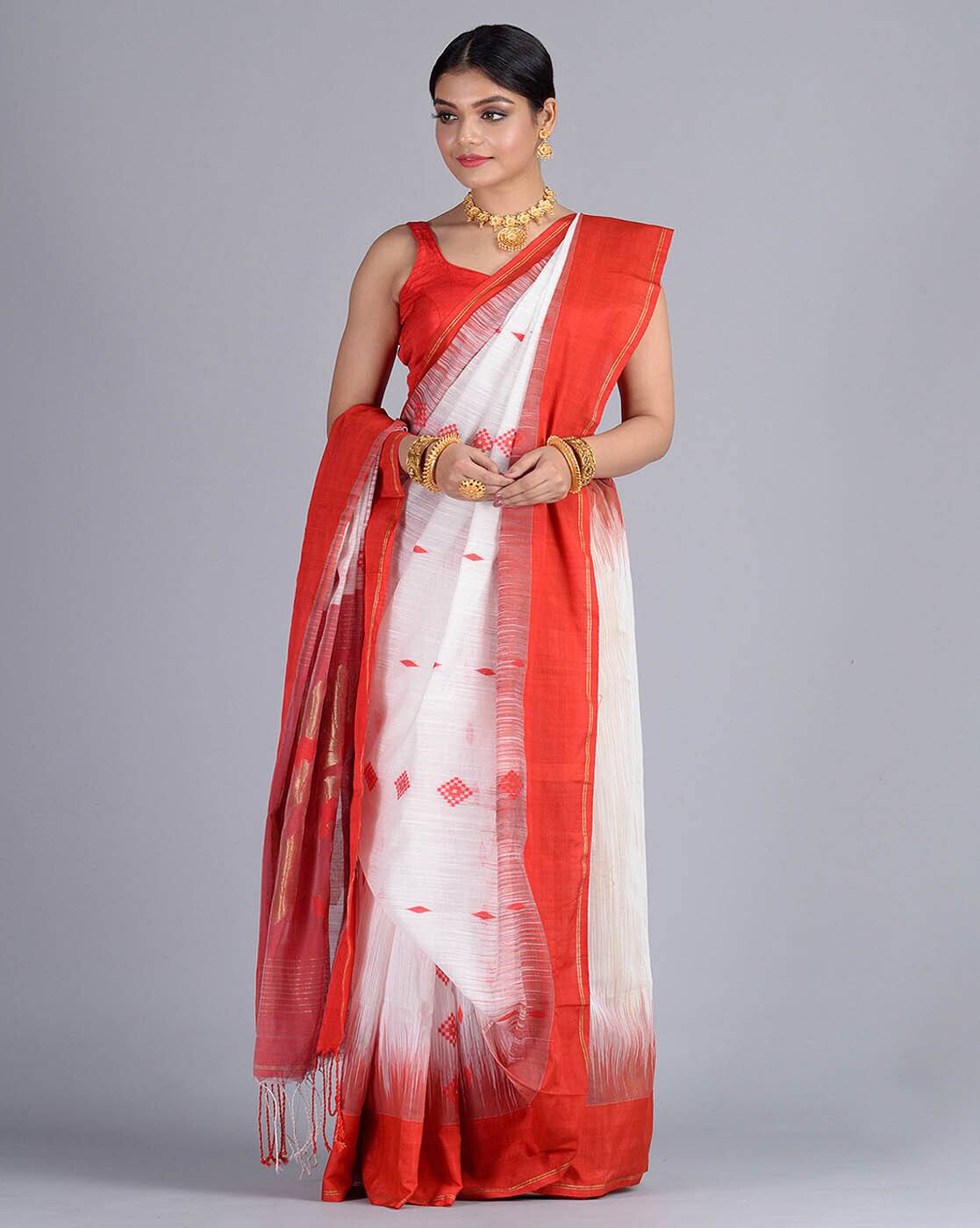 Buy White \u0026 Red Sarees for Women by 