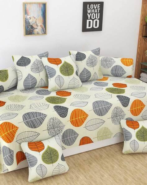 Leaf Printed Microfiber Diwan Set