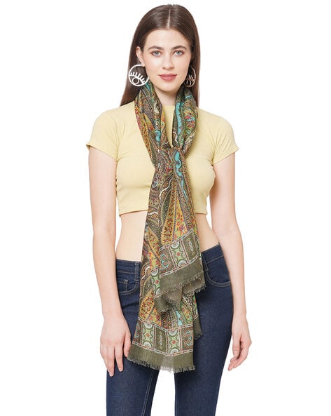 Paisley Print Scarf with Frayed Hem Price in India
