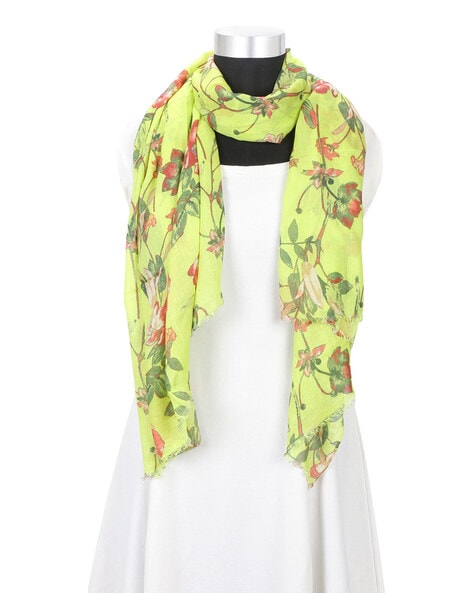 Floral Print Scarf with Frayed Hem Price in India